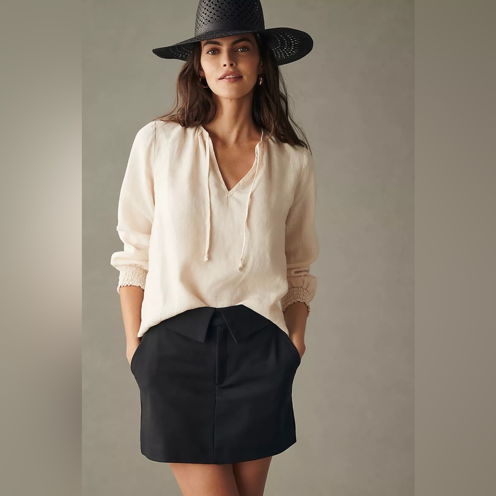 Cloth & Stone 100% linen tie neck Peasant Blouse size L